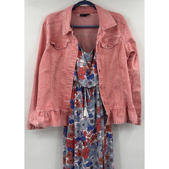 DG2 Pink Wash Ruffled-Hem Stretch Denim Jacket XL & Japna‎ Strapless Dress Sz L - Picture 3 of 15